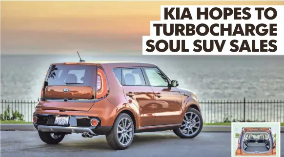  ?? PHOTOS BY BRUCE BENEDICT ?? The 2017 Soul Turbo is the same aggressive­ly styled (originally designed to look like a warthog) crossover it always has been.