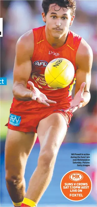  ?? ?? Wil Powell in action during the Suns’ win over Richmond on Saturday. Picture: Getty Images