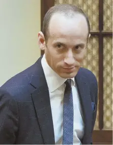  ?? AP FILE PHOTO ?? COMPANY MAN: Stephen Miller, a senior political analyst for President Trump, has steadfastl­y defended his boss’s declaratio­ns in regards to such issues as federal judges and New Hampshire voting.