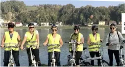  ??  ?? KIRSTY Byrne, Julie Drakes, Karen Newbury, Travelmarv­el staff, with Kelly Bell, Jacqueline Belcourt and Elissa Dutka bike riding near Passau.