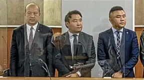  ?? LAWRENCE SMITH/ STUFF ?? Yikun Zhang, Shijia (Colin) Zheng and Hengjia (Joe) Zheng face charges in relation to both the Labour and National party donations cases.