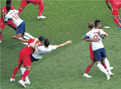  ?? Picture: Getty Images ?? Blocking, normally seen in American football and which can create space for others in the box, has turned into an art form in the World Cup.