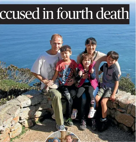  ??  ?? Sean Davison helped his terminally-ill mother Pat to die in Dunedin 2006 and was sentenced to home detention. Now he’s facing more charges in South Africa – a country he left with his wife Raine Pan and their three children, Flynn 9, Finnian, 8, and Fia 4 (pictured above) a year ago.