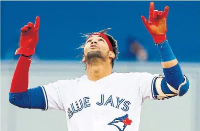  ?? CARLOS OSORIO/TORONTO STAR ?? Lourdes Gurriel Jr. tied a Jays rookie record with his seventh straight multi-hit game on Tuesday night. He’s now hitting .295.