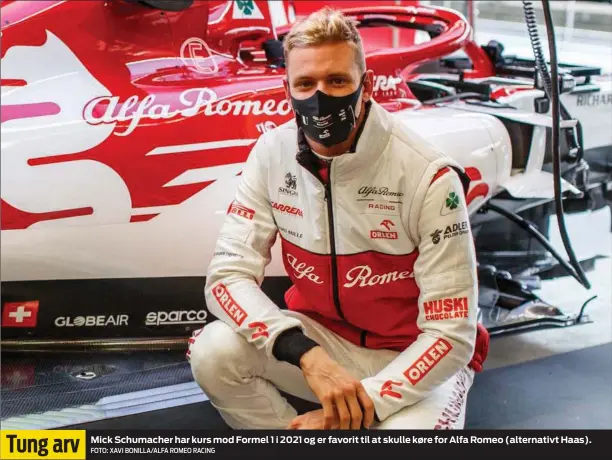  ?? FOTO: XAVI BONILLA/ALFA ROMEO RACING ?? Tung arv
Mick Schumacher har kurs mod Formel 1 i 2021 og er favorit til at skulle køre for Alfa Romeo ( alternativ­t Haas).