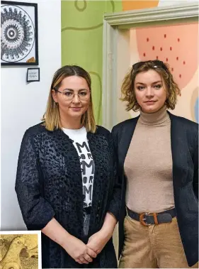  ?? Picture: Marcin Sz ?? Karolina Korupczyns­ka and Anna Katarzyna Domejko of the Jewellery’s Quarter’s new Stryx Gallery.
Left: B4g_lord’s Smoking Pigeon, graphite on paper, 2024