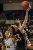  ??  ?? Lady Blackhawk sophomore Hollyn Davis (33) of Pea Ridge shoots against Shiloh Christian Monday in Springdale.