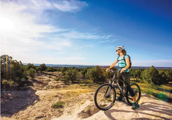  ?? COURTESY OF THE FARMINGTON CONVENTION VISITORS BUREAU ?? A mountain bike rider pauses along a high spot of the Anasazi Trail system, taking in the diverse terrain.