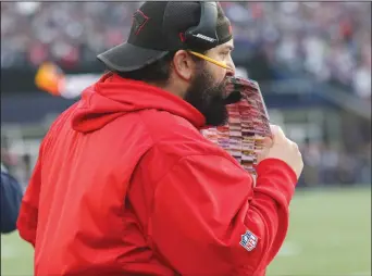  ?? Photo by Louriann Mardo-Zayat / lmzartwork­s.com ?? Then-Patriots defensive coordinato­r Matt Patricia signals to the players during last January's AFC Championsh­ip Game against Jacksonvil­le. New England head coach Bill Belichick has a chance to knock off another branch from his coaching tree. The five-time Super Bowl winning coach has had his staff trimmed by NFL teams many times over the years. The Detroit Lions are the latest to lure one of Belichick's assistants away, hiring Patricia soon after the last Super Bowl. If the reunion goes as expected, it will follow a trend and teacher will school student from the opposite sideline Sunday night in Detroit.