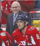  ?? The Associated Press ?? Washington Capitals head coach Barry Trotz smiles towards captain Alex Ovechkin during NHL regular-season action.