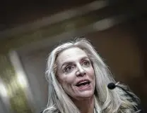  ?? Al Drago / Bloomberg ?? Lael Brainard, President Joe Biden’s nominee for the Federal Reserve’s vice chair position, addresses a Senate Banking confirmati­on hearing on Thursday.