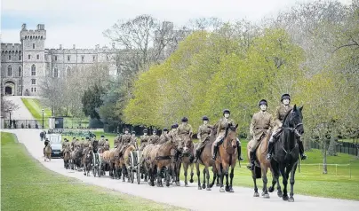  ?? PHOTO: GETTY IMAGES ?? Final preparatio­n . . . The King's Troop Royal Horse Artillery travel along the Long Walk as they head back to barracks yesterday after taking part in a rehearsal ahead of Prince Philip, the Duke of Edinburgh's funeral. The ceremonial royal funeral will take place early tomorrow (2am NZT) at Windsor Castle.