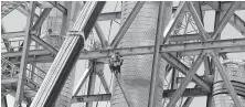  ?? Elizabeth Conley / Houston Chronicle ?? Workers set beams at the site of LyondellBa­sell's new polyethyle­ne plant, part of the company’s Gulf Coast expansion.