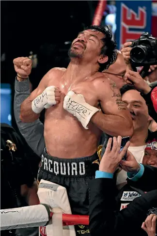  ?? GETTY IMAGES ?? Manny Pacquiao celebrates his win against Jessie Vargas last November.
