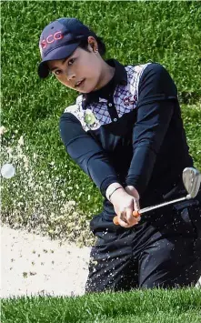  ?? — AFP ?? Learning experience: Thailand’s Moriya Jutanugarn in action during the second round of the Evian Championsh­ip on Saturday.