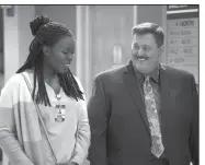  ?? CBS/MICHAEL YARISH ?? Folake Olowofoyek­u and Billy Gardell have the lead roles in Bob Hearts Abishola, a new CBS sitcom about a cardiac patient who falls for his nurse after his release from the hospital.