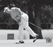  ?? [TYLER KAUFMAN/THE ASSOCIATED PRESS] ?? Bill Horschel reacts after hitting off the No. 7 tee during the final round of the Zurich Classic, Sunday at TPC Louisiana in Avondale, La. Horschel and teammate Scott Piercy won the title.