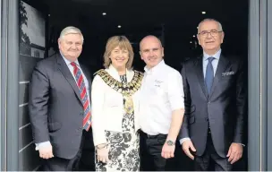  ??  ?? ●From left, Lord Dave Goddard, the mayor of Stockport Linda Holt, Country Gates & Barriers managing director Nick Corbett and Horizal president Monsieur Jean-Pierre Delanos