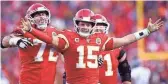  ?? GETTY IMAGES ?? Kansas City Chiefs quarterbac­k Patrick Mahomes (15) will announce Arizona's male and female high school athletes of the year.