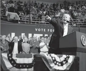  ?? AP/EVAN VUCCI ?? President Donald Trump speaks Friday during a campaign rally for Senate candidate Luther Strange in Huntsville, Ala.