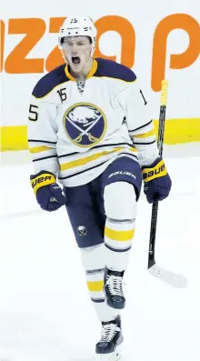  ?? FRED CHARTRAND/THE ?? Buffalo Sabres’ Jack Eichel celebrates his goal against the Ottawa Senators during first period NHL hockey action in Ottawa Tuesday, in November.