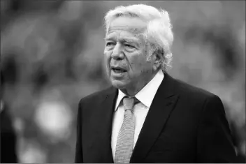  ?? ASSOCIATED PRESS ?? IN THIS OCT. 6, 2019, FILE PHOTO, New England Patriots owner Robert Kraft walks the turf ahead of a game between the Washington Redskins and the New England Patriots in Landover, Md.