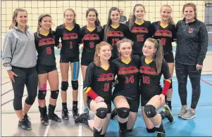  ?? SUBMITTED PHOTO ?? The Red Rock Volleyball Club’s 15-under team posted an overall record of 6-2 at the Volleyball Canada national championsh­ips in Edmonton recently. Team members are, front row, from left: Megan MacDonald, Jenna Cyr and Sydney Strain. Back row: Laura...