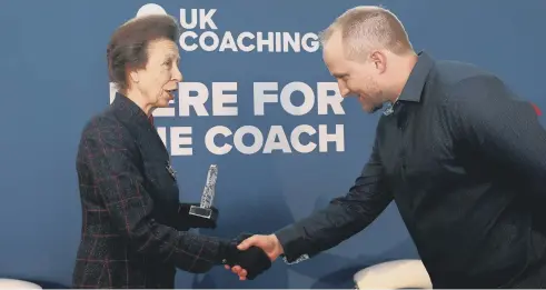  ?? ?? Crawley’s Will Philpot received a UK Coaching Hero award from HRH The Princess Royal for his work in keeping his community active throughout the pandemic
Picture: George Wood