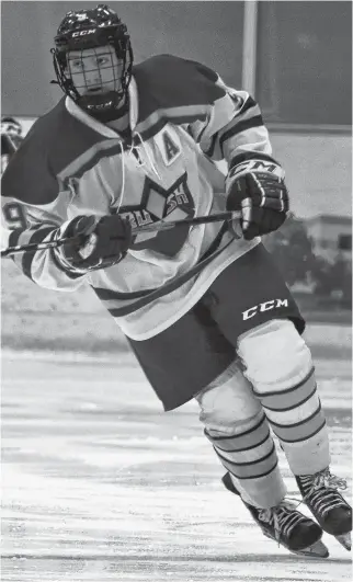  ?? JEREMY FRASER • CAPE BRETON POST ?? Nick Mahar of the Sydney Mitsubishi Rush watches the play during Nova Scotia Under-18 Major Hockey League action at the Membertou Sport and Wellness Centre. Mahar is currently tied for the league-lead in goals (11) early this season.