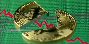  ?? — Reuters ?? Bitcoin — which touched a peak of almost $20,000 in December — fell more than 11 per cent to drop below $10,000 on the Luxembourg-based Bitstamp exchange.