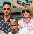  ?? Foto: dpa ?? Promis auf den Rängen: Formel 1 Pilot Lewis Hamilton und Vogue Chefin Anna Wintour.