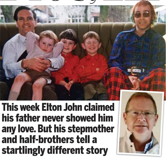  ??  ?? Long-lost family: Elton John with his father Stanley and half-brothers, from left, Simon, Robert and Geoff, in 1973. Below: his other half-brother, Stan Jnr