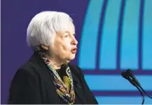  ?? MANUEL BALCE CENETA AP ?? Treasury Secretary Janet Yellen speaks to the American Bankers Associatio­n, Tuesday in Washington.