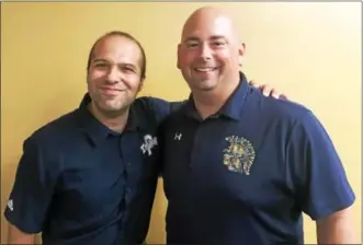  ?? PHOTO COURTESY OF THE POTTSTOWN SCHOOL DISTRICT ?? Pottstown Schools Superinten­dent Stephen Rodriguez, left, welcomes Brian Hostetler, who will be recommende­d to the school board as the new principal of Pottstown Middle School.