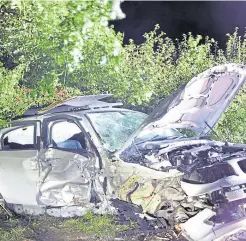  ?? Picture: Sussex Police/SWNS ?? These images show the devastatio­n Leon Karaloucas caused after drink-driving. Left: He stopped for police before speeding off. Right: The BMW he collided with, leaving a 68-year-old woman with serious injuries