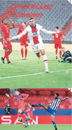  ?? FOTOS: PSG/AFP ?? (1) Kylian Mbappé festeja uno de sus dos goles que le marcó al Bayern. (2) El Chelsea dio un golpe de autoridad ante el Porto.