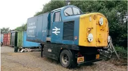  ?? Andy Coward ?? On July 9, 2019, the cab from 40088 and CFPS mobile sales trailer stands in the yard of Baron Street Locomotive Works. The CFPS has now agreed to sell the cab to Richard Benyon for his Cab Yard collection and the trailer is due to move to the Llanelli & Mynydd Mawr Railway over the coming weeks.