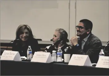  ?? MARCIE LANDEROS PHOTO ?? FROM LEFT: Pioneers Memorial Hospital District Board President Catalina Alcantara-Santillan, Heffernan Memorial Healthcare District Board Vice President Sylvia Bernal, and El Centro Regional Medical Center Board President and El Centro City Councilmem­ber Tomás Oliva, during an Imperial County round table discussion held at Imperial Valley College on Saturday, January 28 in Imperial.