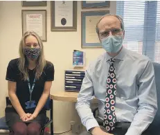  ??  ?? Lucy Barber and Dr David Holwell at Park Surgery in Horsham