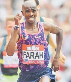  ??  ?? Mo Farah runs to the line to win the men’s 3000m during the IAAF Diamond League Anniversar­y Games athletics meeting at the Queen Elizabeth Olympic Park stadium in Stratford, east London.— AFP photo