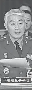  ?? YONHAP, EPA ?? Lt. Gen. Kim Hwang- rok, head of the Defense Ministry, gives a briefing on the murder of Kim Jung Un’s half brother Kim Jong Nam.