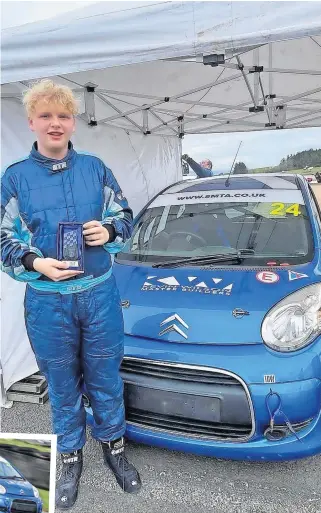  ?? ?? Talent Young driver Ayden Wilson, and inset, Ayden in action at Knockhill in the Scottish C1