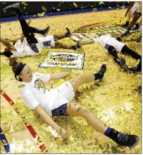  ?? (AP file photo) ?? Members of the Central Arkansas women’s basketball team celebrate in 2016 after defeating Sam Houston State in the championsh­ip game of the Southland Conference Tournament. Athletic Director Brad Teague confirmed Thursday that UCA would be leaving the Southland Conference and joining the Atlantic Sun Conference in the fall.