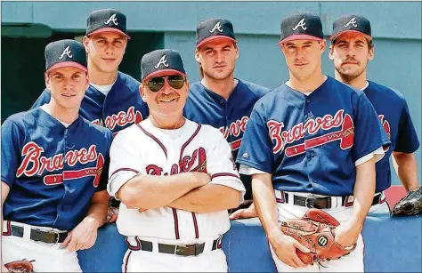  ?? AJC FILE ?? “The problem is that so many pitching coaches and managers are yes-men and don’t want to challenge their front offices,” says former Braves pitching coach Leo Mazzone, who wasn’t afraid to work former pitchers Tom Glavine (from left), Steve Avery, Kent Mercker, Greg Maddux and John Smoltz.