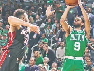 ?? Images ?? BOMBS AWAY! Derrick White sank six 3s on his way to 24 points for the Celtics in Thursday’s Game 5 victory in Boston as his team seeks to come back from a 3-0 deficit.Getty
