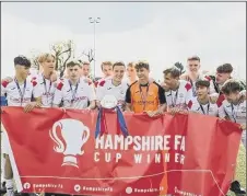  ?? ?? CUP JOY Horndean celebrate after winning the Hampshire FA Under-18 Cup final