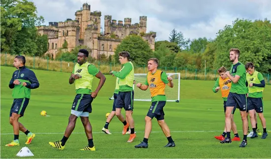  ??  ?? No let-up: the Celtic squad are put through their paces at Lennoxtown yesterday with wholesale changes not expected for the Alloa cup tie