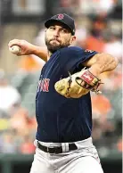  ?? AP Photo/terrance Williams ?? ■ Boston Red Sox starting pitcher Michael Wacha throws Saturday during the third inning of a baseball game against the Baltimore Orioles in Baltimore.