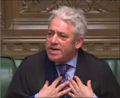  ??  ?? A video grab from footage broadcast shows Bercow speaking in the House of Commons. — AFP photo