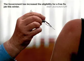  ?? ANDY JACKSON/STUFF ?? The Government has increased the eligibilit­y for a free flu jab this winter.